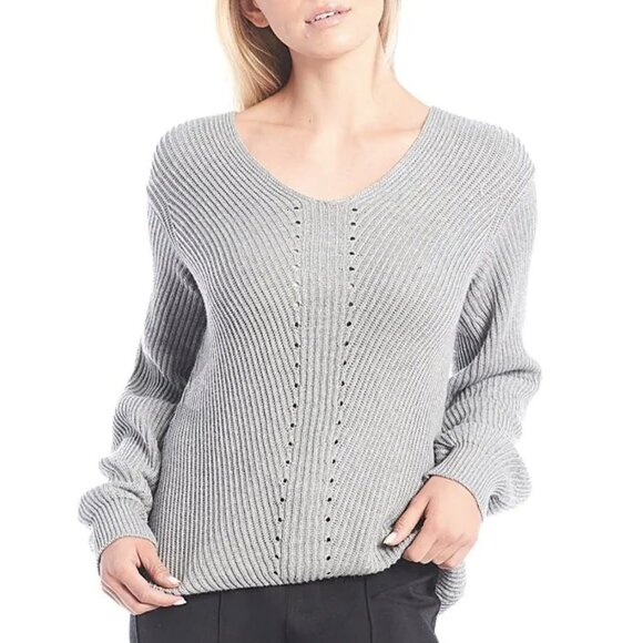 NWT Splendid Cotton Silk Balloon Sleeve V-Neck Pullover Statement Sweater - Picture 1 of 3